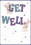With every detail radiating warmth and imagination, this get well card brings a sense of playfulness tailor-made for Upton Park's lively spirit. The cheerful teddy bear and floppy-eared pup seem to leap from the page, each holding their part of the bold 'Get Well' message in hues of indigo, teal, and purple. Their friendly faces and invitingly soft, illustrated fur create a tactile sense of comfort that recalls bouquets freshly arranged by local florists on Green Street and delivered throughout the neighbourhood. Tiny stars, scattered in varying blues and violets, twinkle amid the cream background, suggesting hope and a little magic-much like the encouragement found in the daily exchanges at Queen's Market or a chat with a local shopkeeper. The artistry in each brushstroke expresses genuine kindness and a thoughtful wish for brighter days, making this card as tender and uplifting as a bouquet chosen with care for a friend recovering anywhere in Upton Park.